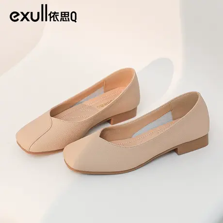 依思q浅口鞋女春秋方头法式粗跟单鞋女2024年新款低跟一脚蹬女鞋商品大图