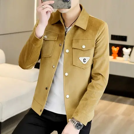 春装薄款工装外套男士潮流痞帅气格子纹时尚春秋韩版短款休闲夹克商品大图