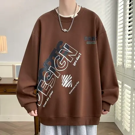 假两件卫衣男圆领春秋款潮牌印花长袖t恤男秋季内搭宽松休闲外套商品大图