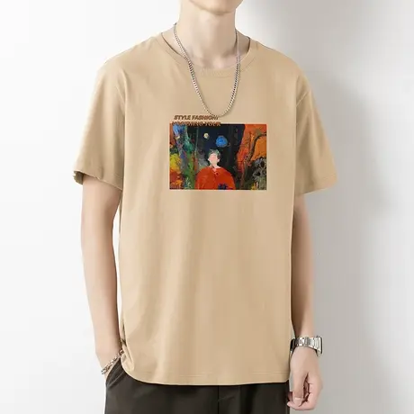 美式重磅纯棉短袖t恤男夏季宽松潮流印花体恤全棉半袖圆领上衣服商品大图