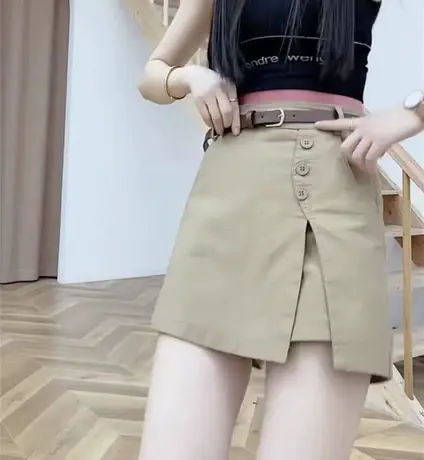 小个子2023夏装新款韩版高腰不规则百搭A字裙牛仔显瘦短裤裙女潮图片