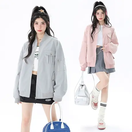 YEP韩版棒球服外套女春秋2023年新款街头宽松oversize夹克上衣潮商品大图