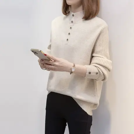 半高领毛衣女套头2023秋冬新款宽松外穿针织衫内搭打底衫加厚上衣图片