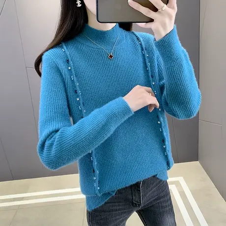 半高领毛衣套头打底衫女秋装2023年新款水晶绒内搭爆款洋气针织衫商品大图