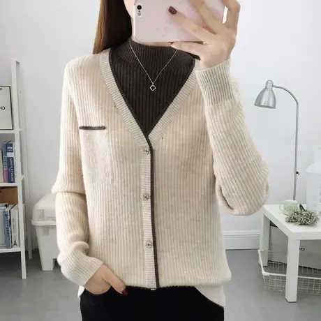 半高领一体绒加绒加厚假两件毛衣女冬季2022新款保暖洋气百搭上衣图片