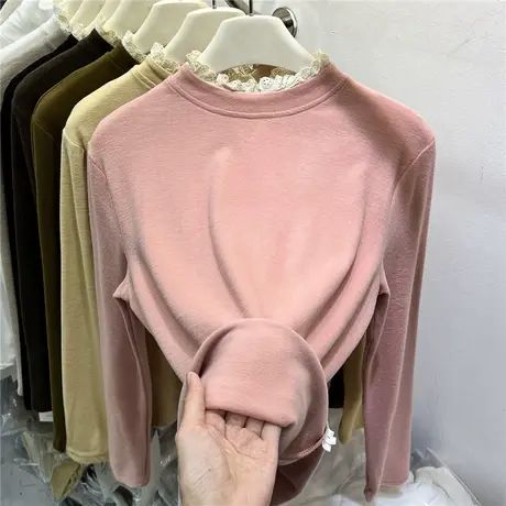 蕾丝领拼接针织T恤女2022冬季爆款修身内搭软糯打底小衫显瘦上衣图片