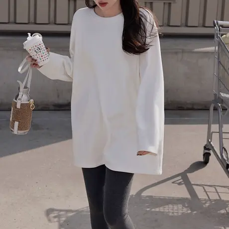 秋冬高级感加绒内搭chic大码休闲纯色长袖t恤ins潮洋气打底衫上衣商品大图