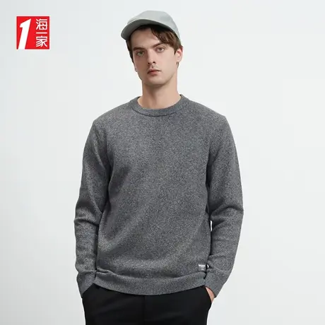 海一家舒适圆领毛衣保暖基础休闲男士长袖针织衫商品大图