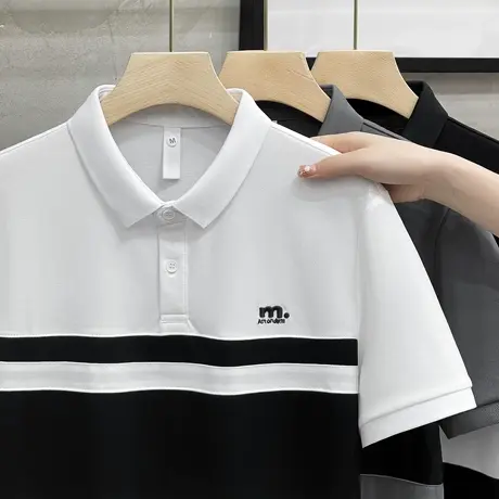 拼接polo衫男士爸爸夏装上衣2023新款潮流高端t恤男短袖夏季薄款商品大图
