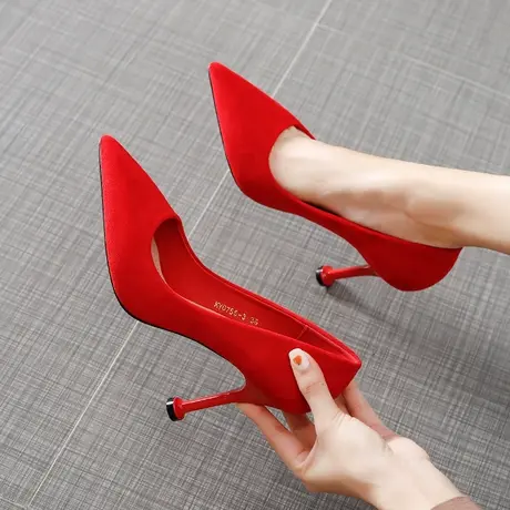 结婚鞋女2023新款红色高跟鞋女细跟百搭尖头婚纱鞋敬酒伴娘新娘鞋商品大图