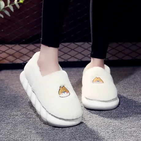 可爱卡通小柴犬棉拖鞋女秋冬季居家室内松糕厚底毛绒保暖包跟棉鞋商品大图