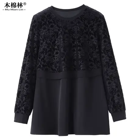 胖mm大码女装上衣2024春季新款假两件宽松遮肉显瘦妈妈长袖打底衫图片