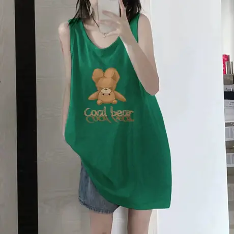 纯棉吊带坎肩背心无袖t恤女夏季设计感小众外穿宽松港风挂脖上衣图片