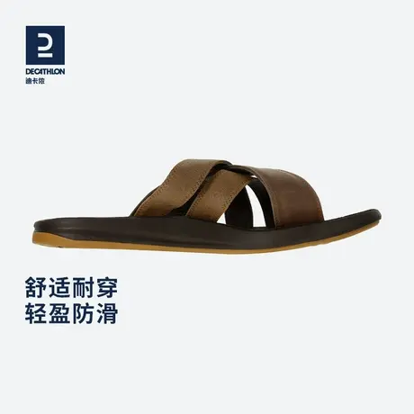 迪卡侬旗舰店人字拖拖鞋男户外凉鞋沙滩拖鞋皮质舒适耐穿IVL5图片