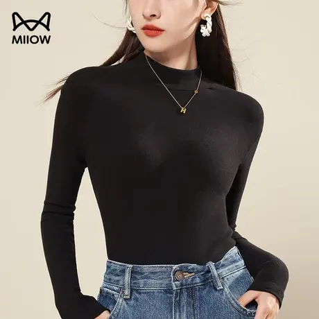猫人2023新款打底衫女内搭修身秋季黑色半高领秋冬长袖上衣女秋装商品大图