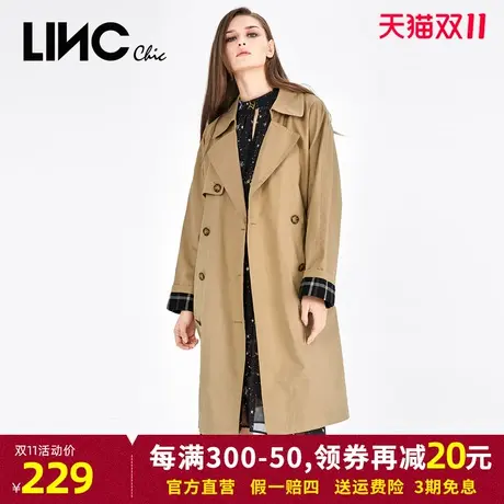 LINC金羽杰风衣外套女秋季新款长款大翻领英伦风潮流上衣官方正品商品大图