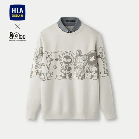 HLA/海澜之家Qee联名双领针织衫男23秋季新假两件修身套头毛衣男图片