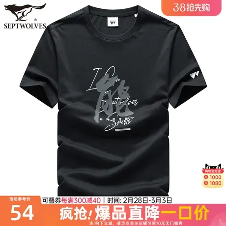 B七匹狼短袖t恤男士2023夏季新款纯棉圆领体恤衫潮牌男装薄款衣服图片