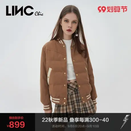 LINC金羽杰羽绒服女2023秋冬新款学院棒球领轻暖反季断码女款夹克商品大图