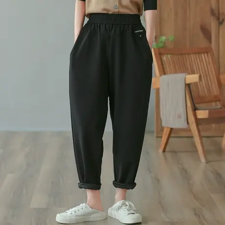 dza 高腰显瘦黑色长裤女士秋季百搭休闲裤子宽松阔腿裤直筒哈伦裤商品大图