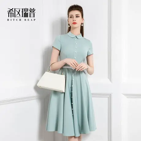 希区瑞普高端气质连衣裙女装春夏娃娃领短袖时尚复古法式连身伞裙图片