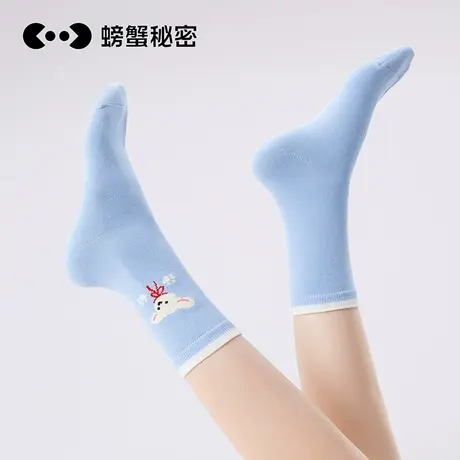 螃蟹秘密袜子女春夏款卡通可爱运动7A抗菌中筒长筒2025新款4双装商品大图