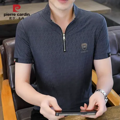 皮尔卡丹立领冰丝短袖t恤男士半高领薄款上衣夏季修身潮流冰感商品大图