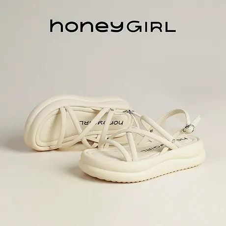 honeyGIRL罗马凉鞋女夏季2025新款厚底松糕凉鞋一字带复古沙滩鞋图片