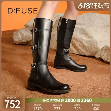 Dfuse2024冬季新款黑色骑士靴多条带长靴图片