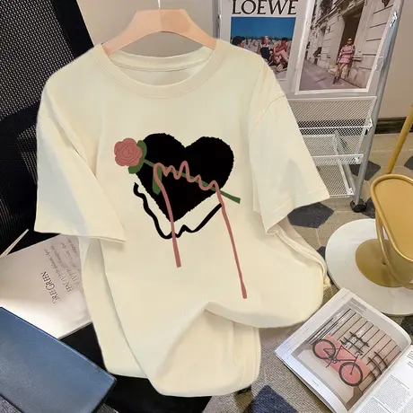 胖mm显瘦纯棉t恤女夏季小众百搭国潮短袖ins新款韩版休闲大码上衣商品大图