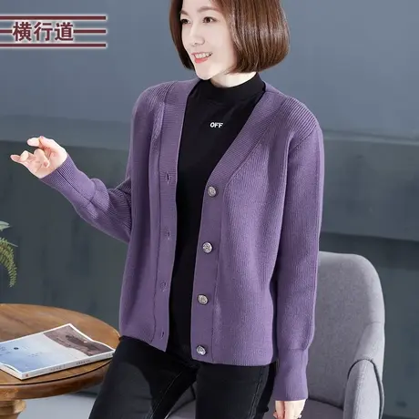 2023冬季新款纯色百搭宽松上衣中年妈妈长袖针织毛衣外套女装大码图片