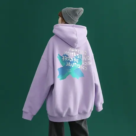 2022秋冬爆款时尚连帽卫衣女古着vintage大码加绒外套ins百搭上衣图片