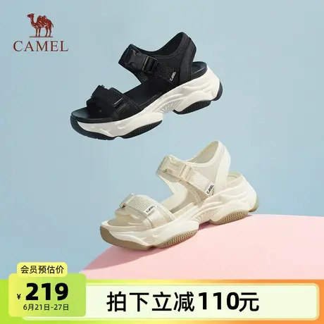 骆驼女鞋2025春夏新款厚底沙滩鞋时尚休闲软底运动魔术贴外穿凉鞋图片