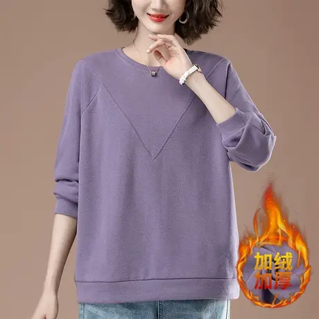 卫衣女秋冬季加绒加厚中年妈妈休闲加肥加大码显瘦保暖套头上衣女商品大图