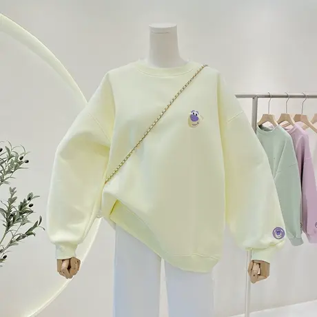 韩系高级感卫衣女春秋新款卡通刺绣图案宽松慵懒风套头百搭上衣商品大图