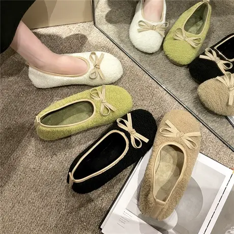 毛毛鞋女冬季外穿加绒羊羔毛棉鞋瓢鞋孕妇可穿软底一脚蹬豆豆鞋女商品大图