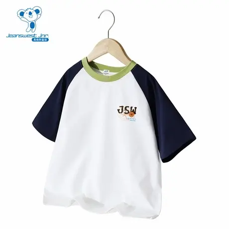 DQ真维斯童装2025夏季新款男童圆领棉质撞色插肩袖短袖T恤上衣图片