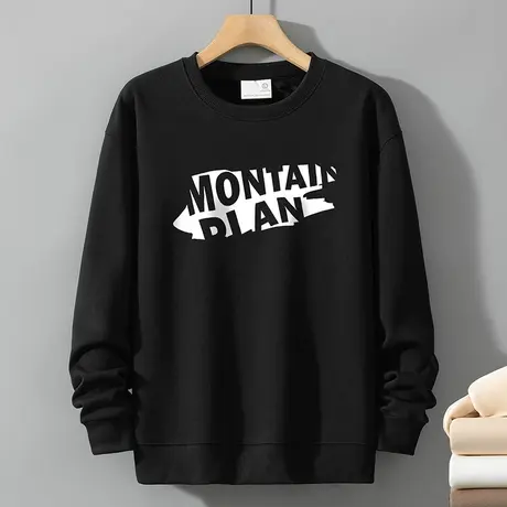 320g重磅黑色卫衣男春秋款潮流百搭加绒加厚保暖无帽圆领长袖t恤商品大图