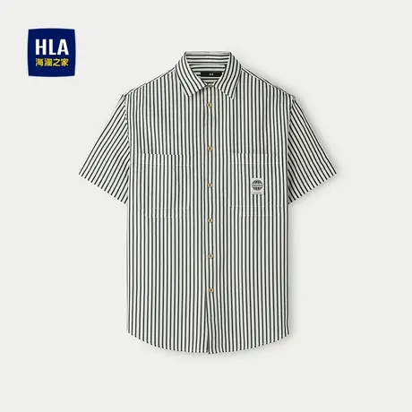 HLA/海澜之家翻领短袖休闲衬衫2025夏季新款宽松条纹提花衬衣男商品大图