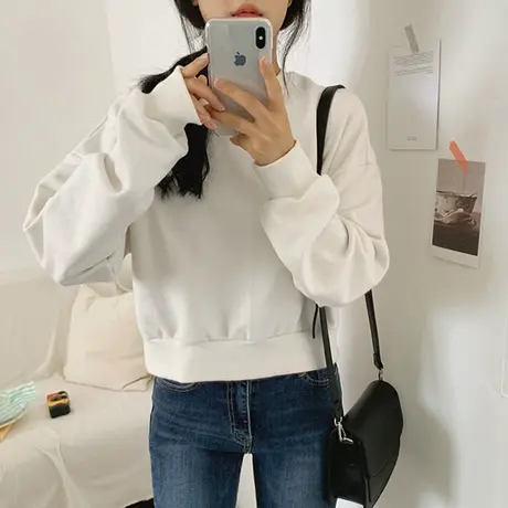 ins超火短款无帽卫衣女宽松韩版潮学生薄款2021春季新款长袖上衣商品大图