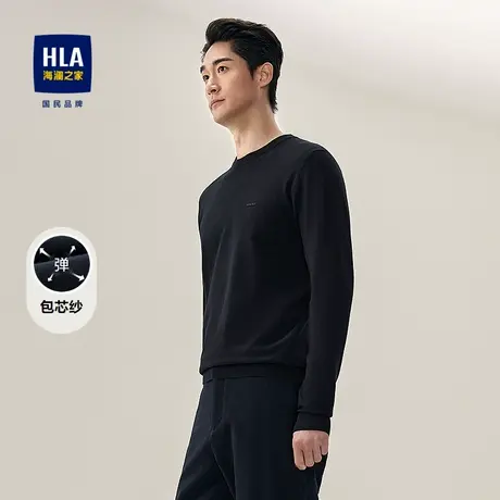 HLA/海澜之家提花长袖针织衫2025秋季新款修身圆领包芯纱毛衣男商品大图