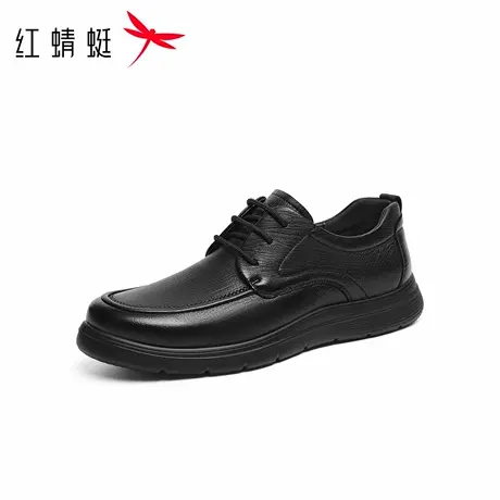 红蜻蜓休闲皮鞋2025秋季新款男鞋羊皮舒适爸爸鞋平底系带商务皮鞋图片