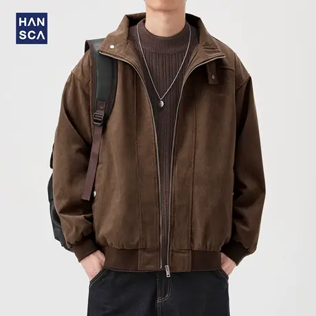 hansca复古美拉德灯芯绒外套男秋季2025新款宽松立领刺绣保暖夹克商品大图