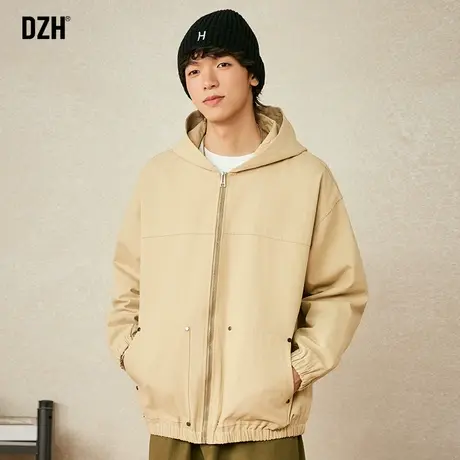 男生卡其色外套男春秋高级感痞帅连帽夹克上衣宽松连帽衫百搭衣服商品大图