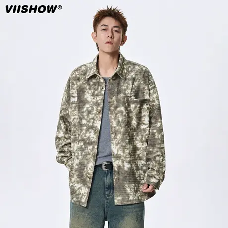 VIISHOW水墨扎染长袖衬衫男春秋新款宽松设计感小众港风复古外套商品大图