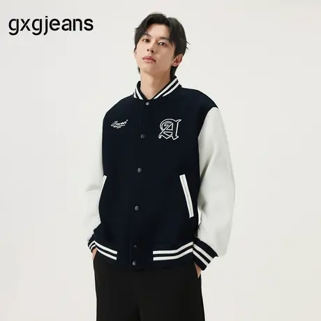 gxg.jeans男装 学院风撞色拼接宽松棒球领夹克外套男 25年秋新品图片