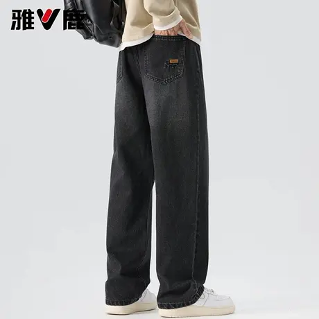 雅鹿时尚宽松阔版牛仔裤2026春秋新款男青年时尚高街美式阔腿长裤图片