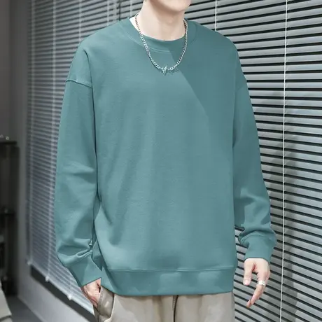 350g重磅套头卫衣男春秋款宽松潮流百搭圆领纯色上衣无帽长袖t恤商品大图