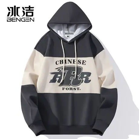 冰洁连帽卫衣2023秋季新款男士休闲复古美式拼接撞色长袖上衣WEZ商品大图