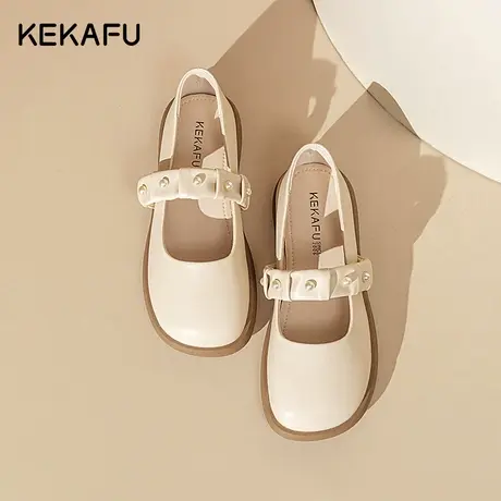 珂卡芙平底单鞋女2023新款秋季法式乐福鞋平底鞋白色玛丽珍小皮鞋商品大图